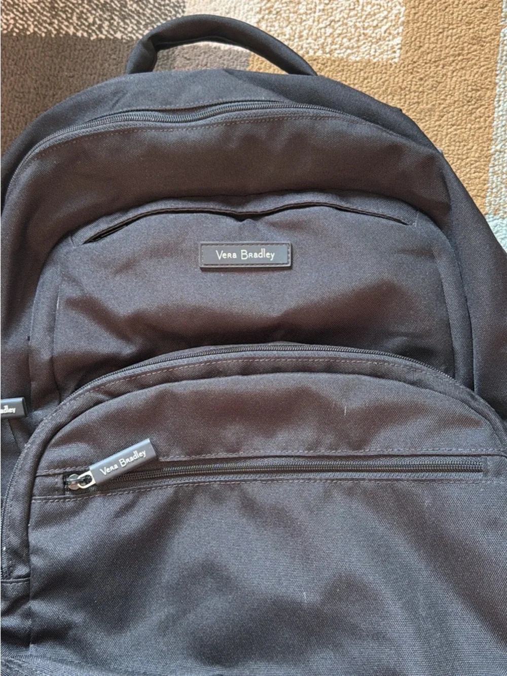 Vera Bradley Black Compact Backpack with Front Zip Pockets